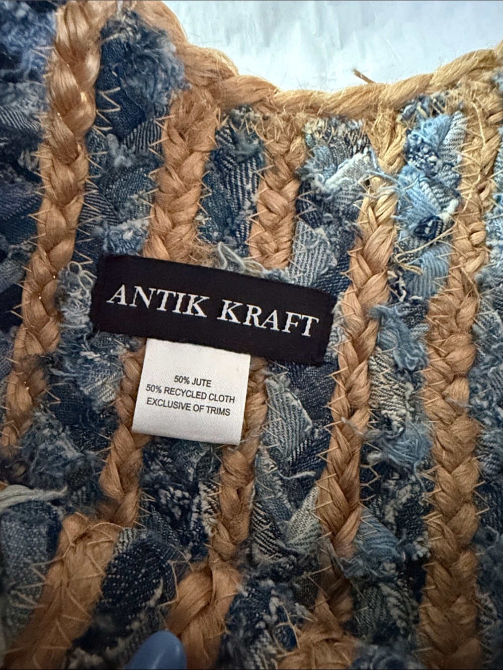 Antik Kraft Braided Jute and Denim Large Tote Bag - Picture 2 of 7